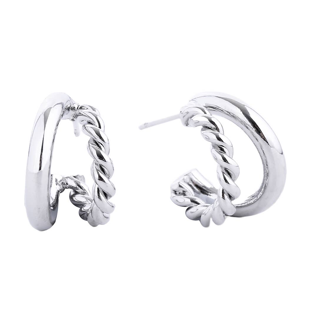 14K Gold-Dipped Twist&Solid Double Hoop Earring