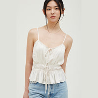 Tiered Pleated Satin Tank