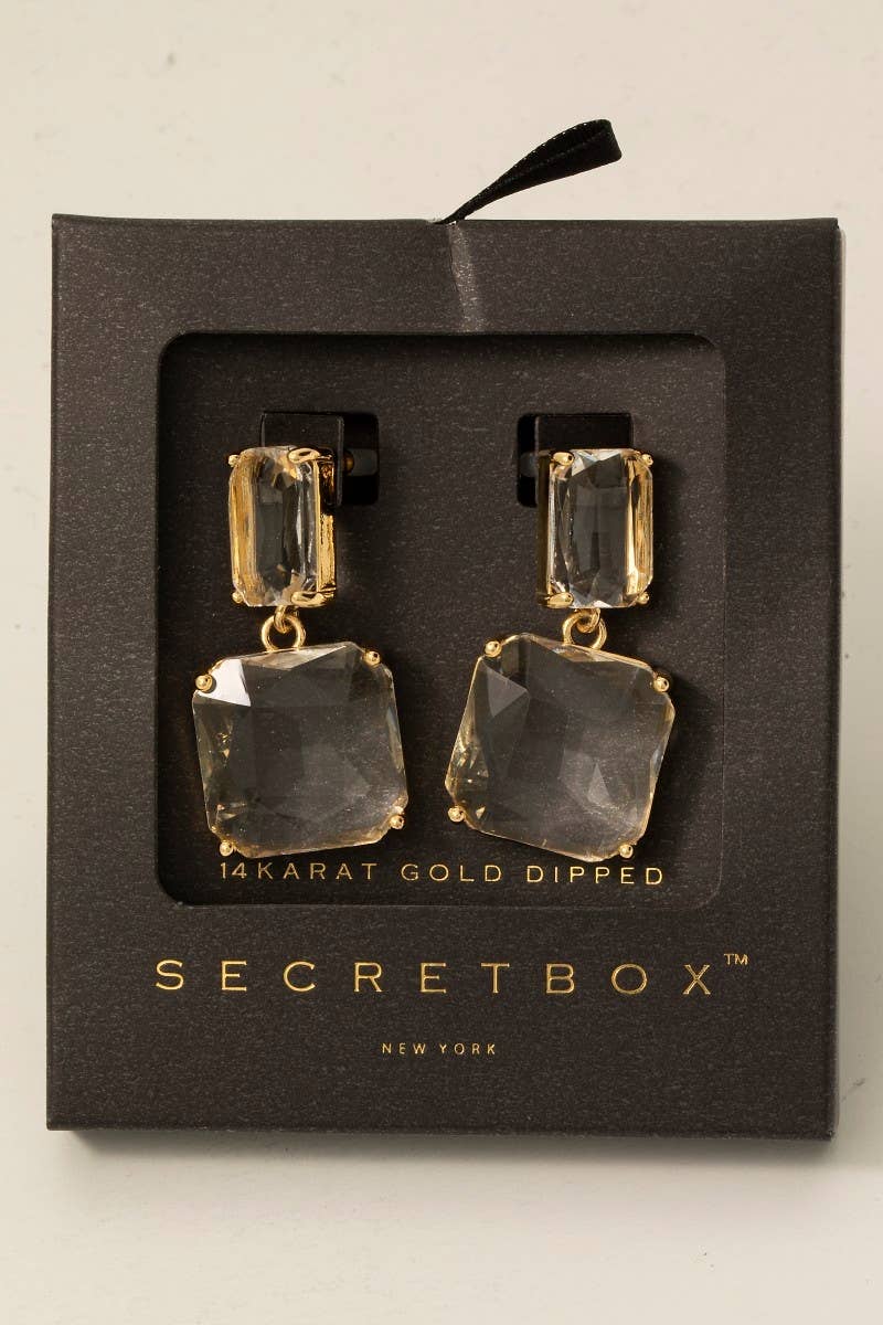 Secret Box Gold Dipped Large Faceted Gem Dangle Earrings: GD