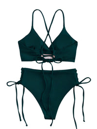 Solid Color Shoulder String Tie Bikini