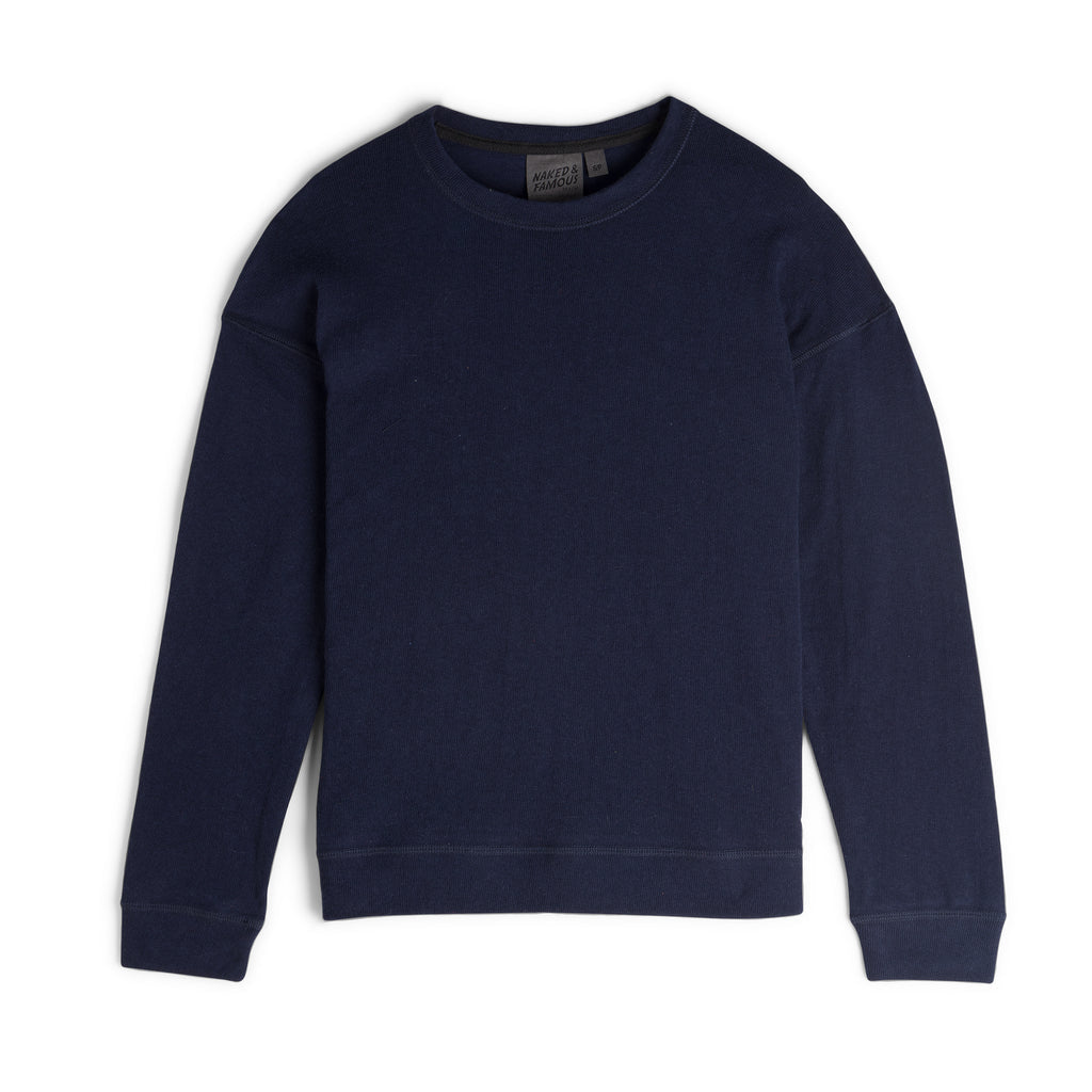 Naked & Famous Women's Weekend Crew Vintage Doubleface Navy