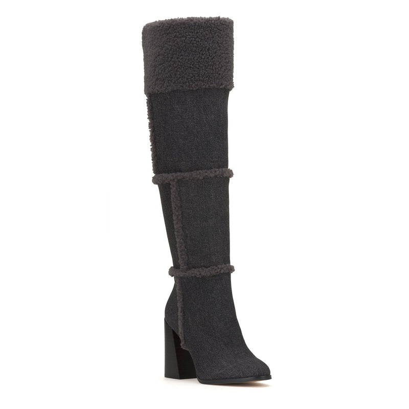 Jessica Simpson Rustina Knee High faux shearling denim grey boot