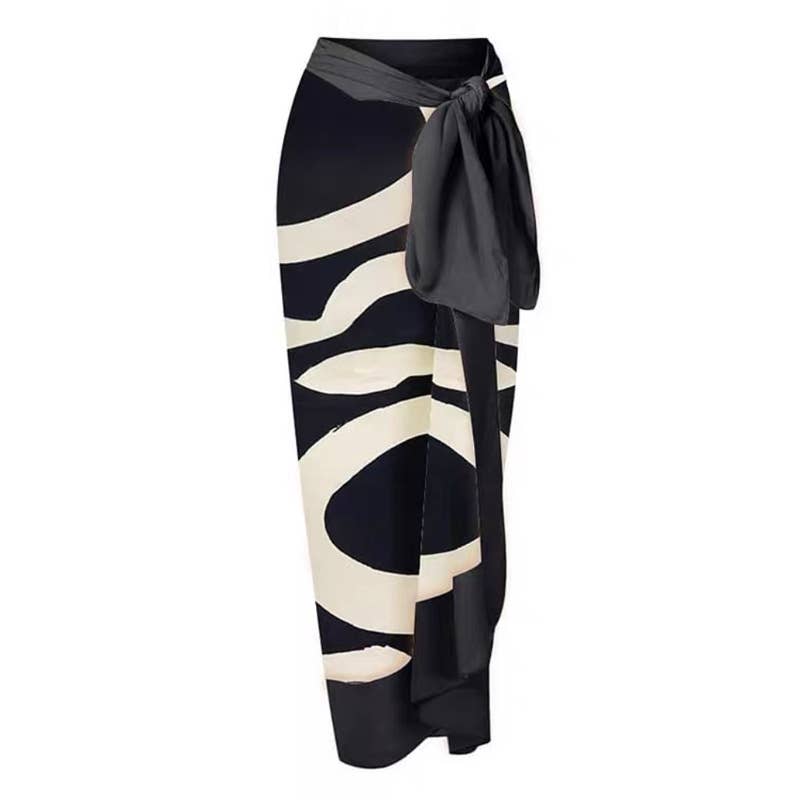 Geometric Halter One Piece Swimwear with Wrap Cover