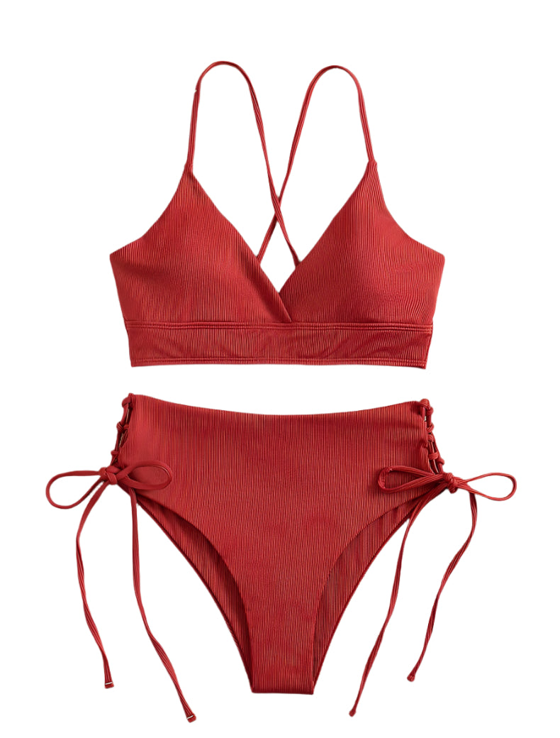 Solid Color Shoulder String Tie Bikini