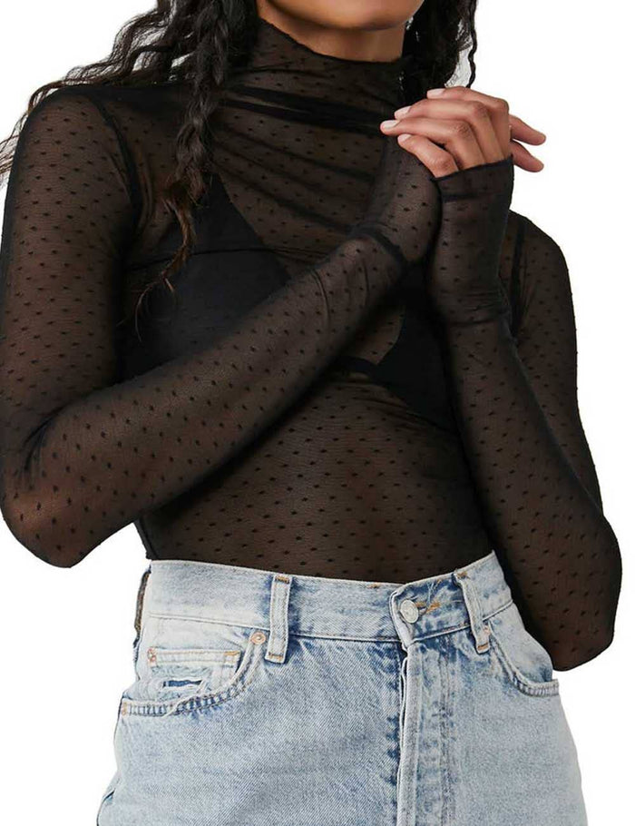 Polka Dot Mesh Layering Top