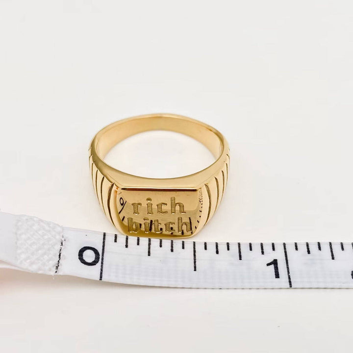 "Rich bitch" 18K Gold Plated Stainless Steel Ring - FGS: 8
