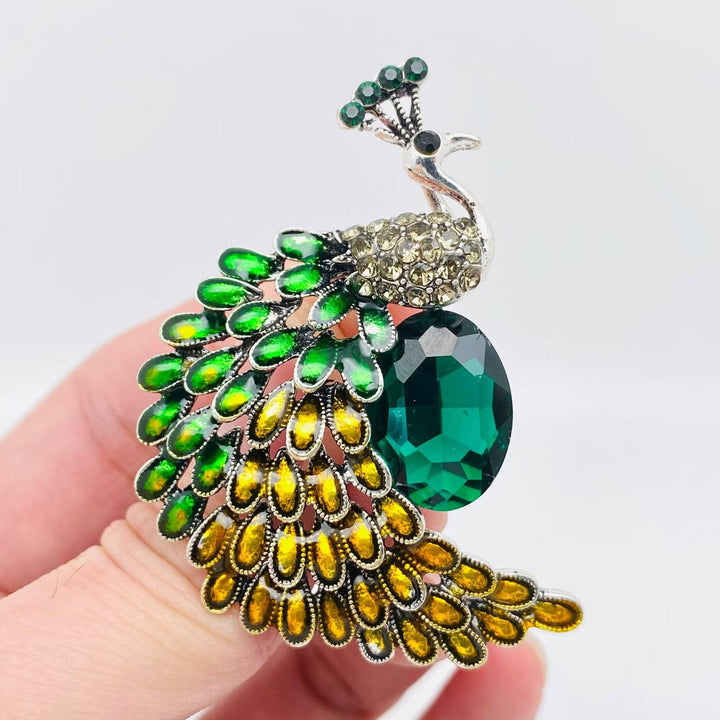 Enamel Coloured Rhinestone Peacock Brooch