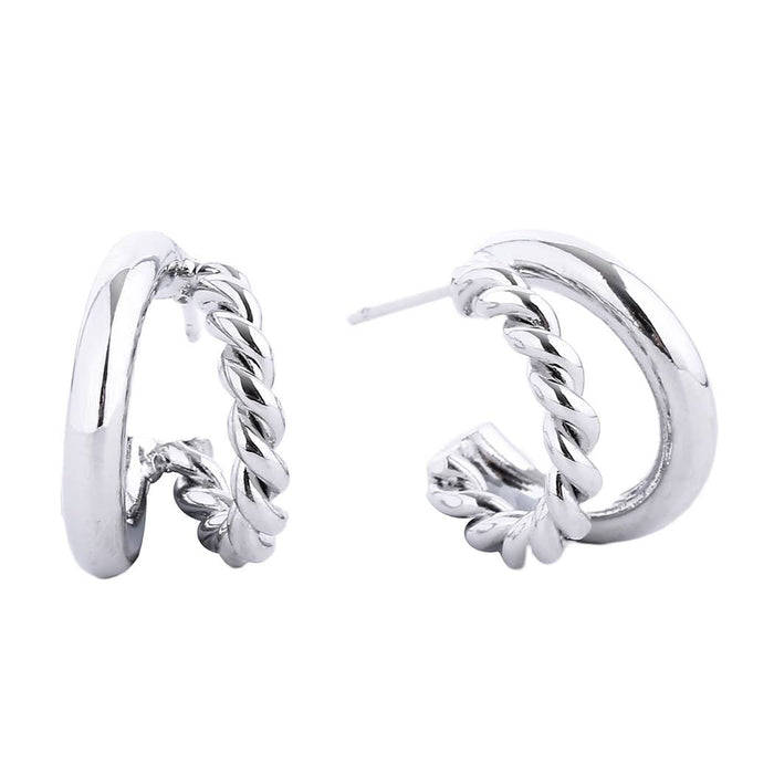 14K Gold-Dipped Twist&Solid Double Hoop Earring