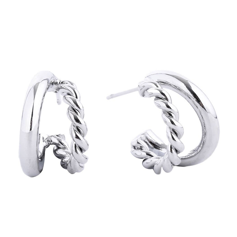 14K Gold-Dipped Twist&Solid Double Hoop Earring