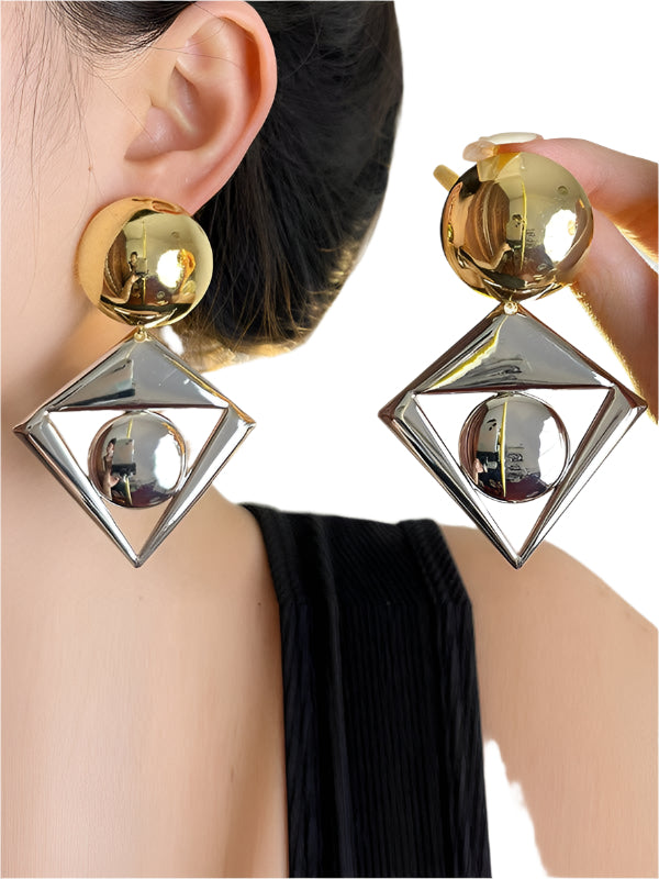 Mixed Metal Geometric Drop Earrings