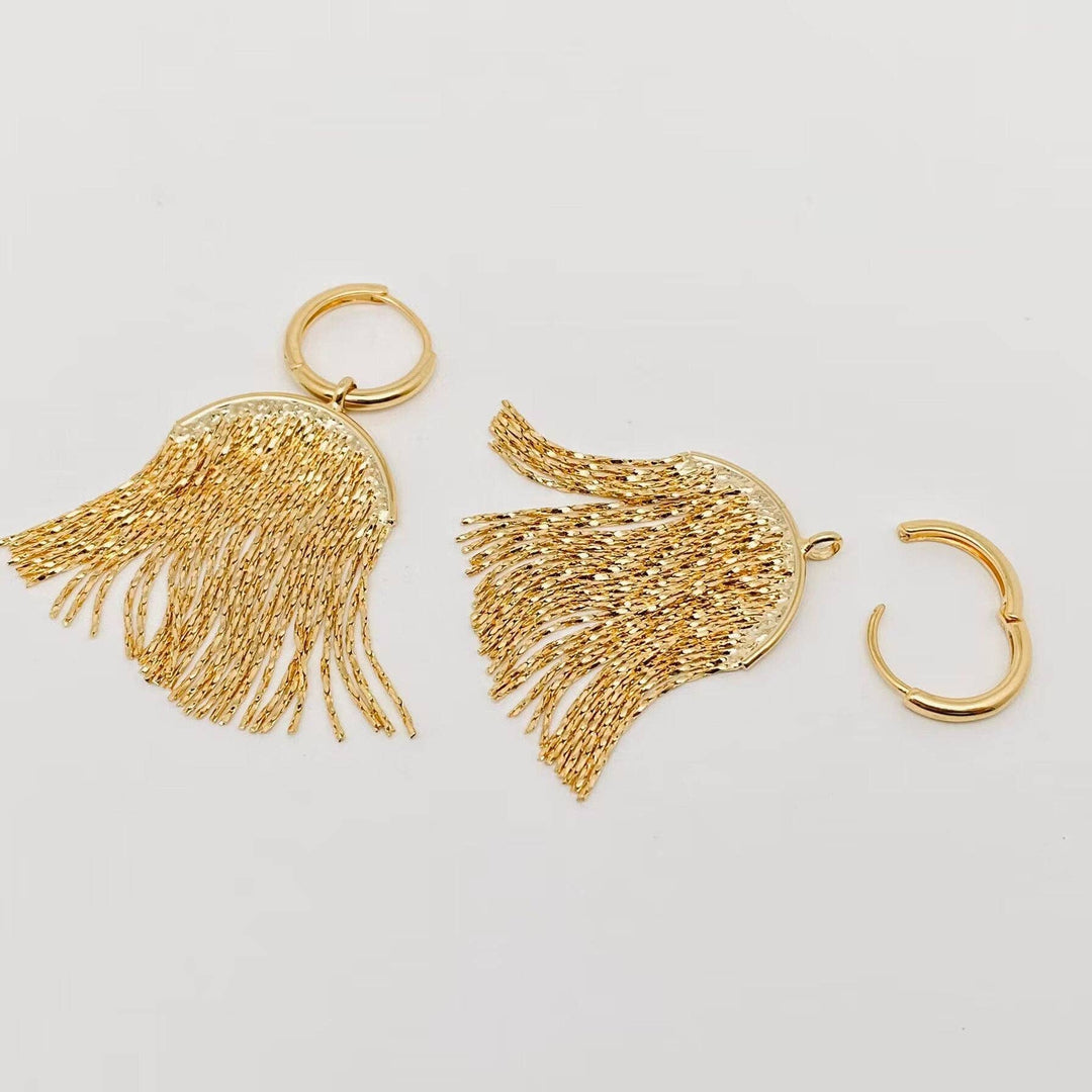 Gold Plated Metal Tassel Huggie Earrings