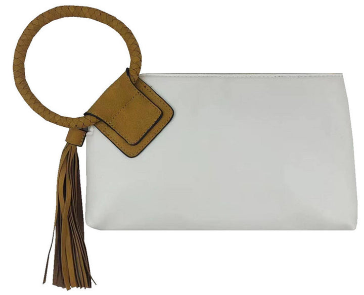BP204 Fashion Cuff Handle Tassel Wristlet Clutch: Stone