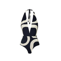 Geometric Halter One Piece Swimwear with Wrap Cover