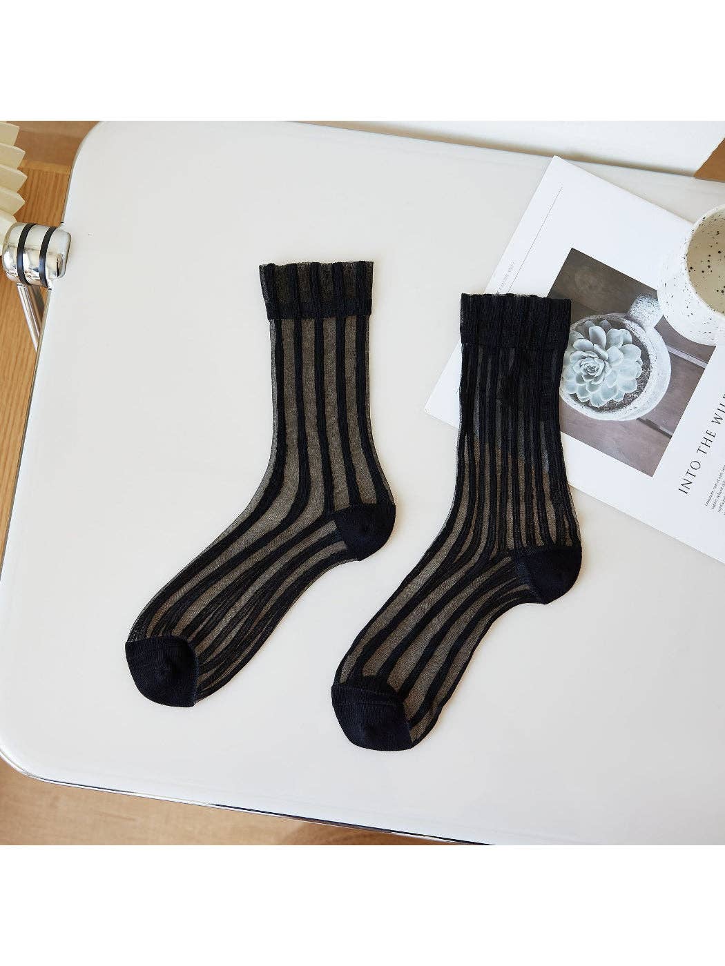 Sheer Stripe Panel Crew Socks
