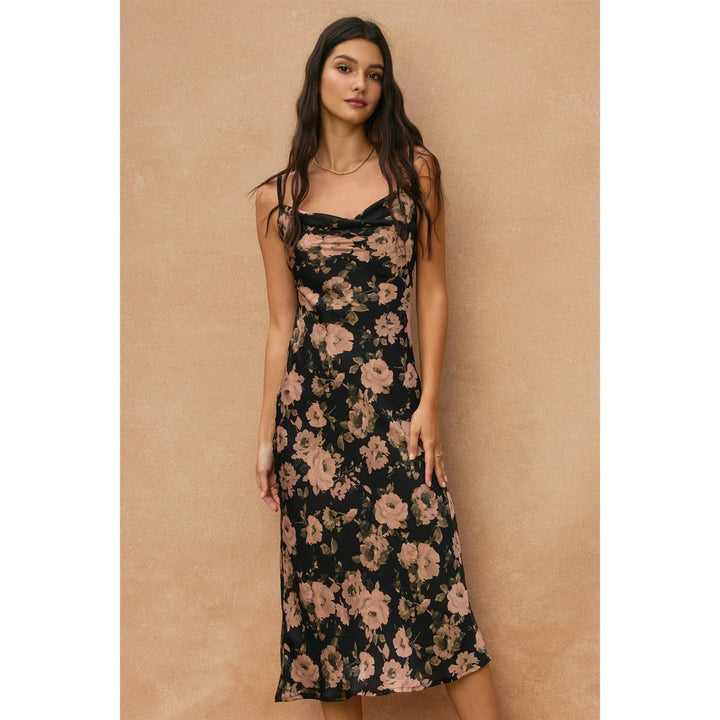 Floral Cowl Neck X Back Midi Dress