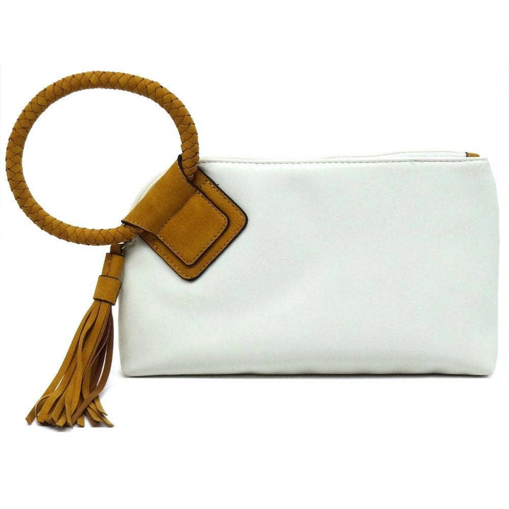BP204 Fashion Cuff Handle Tassel Wristlet Clutch: Stone