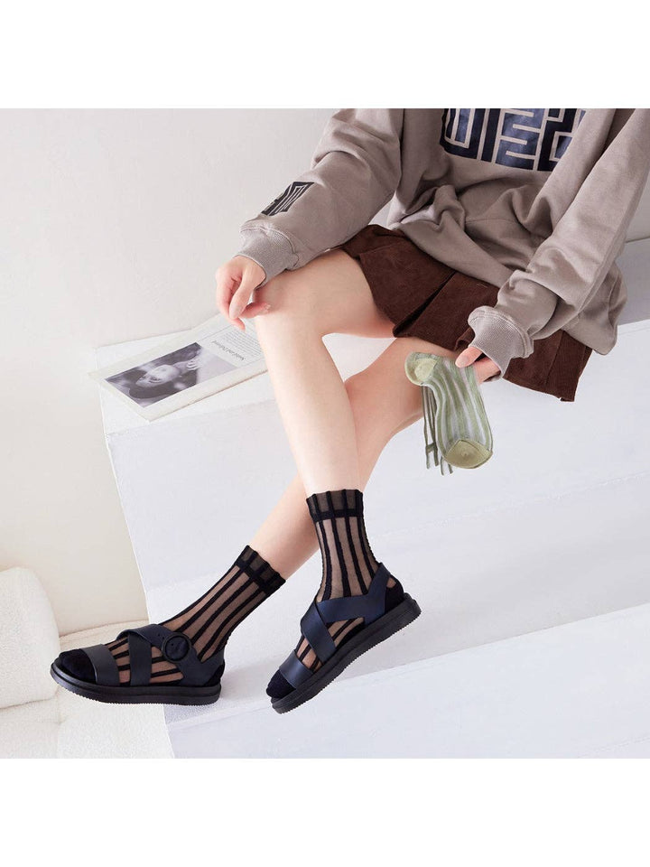 Sheer Stripe Panel Crew Socks