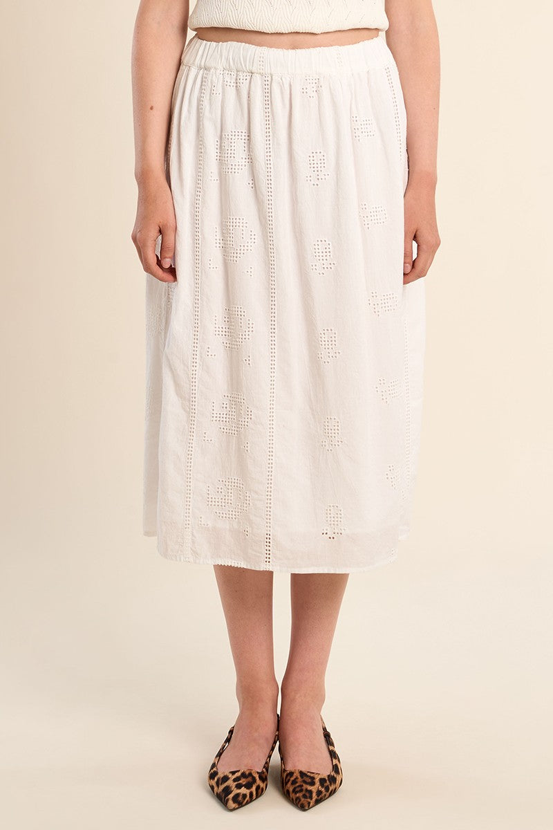 Molly Bracken Embroidery Midi Cotton Skirt