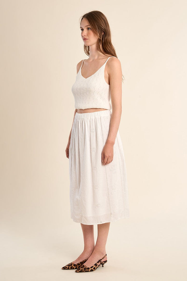 Molly Bracken Embroidery Midi Cotton Skirt