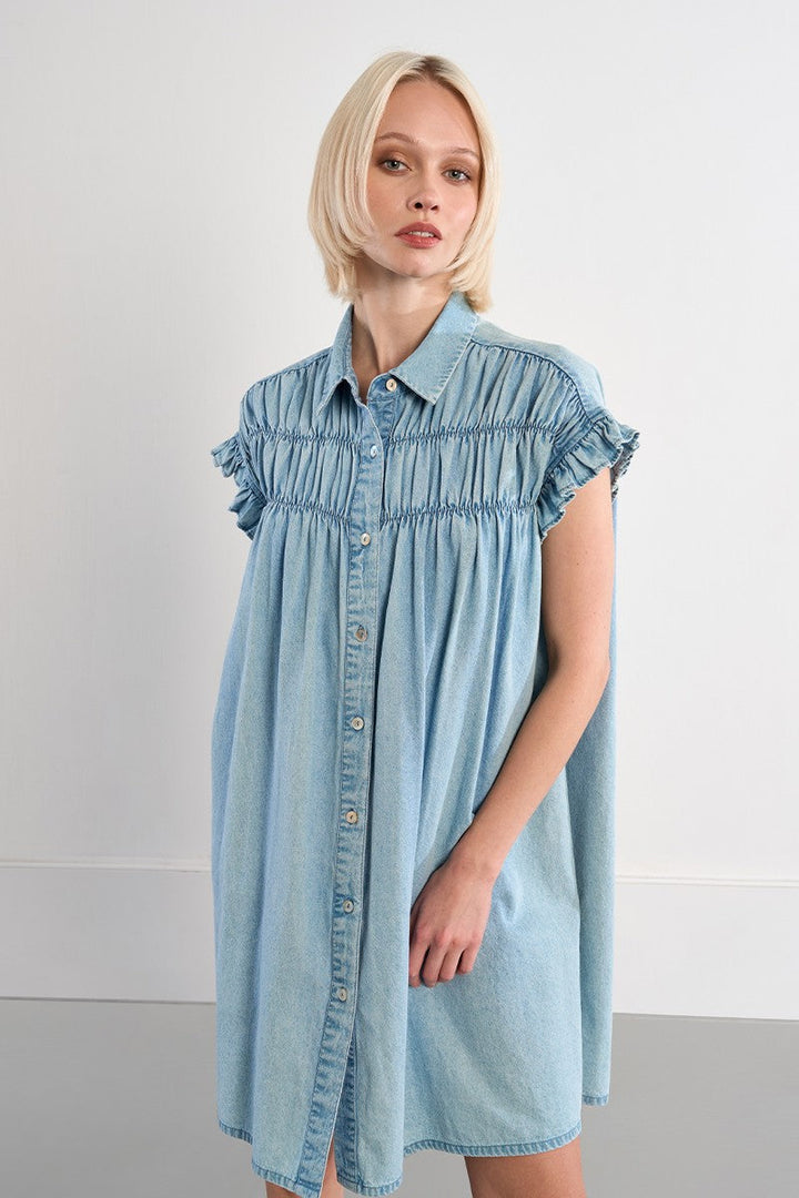 Molly Bracken Cotton Smocked Denim Dress