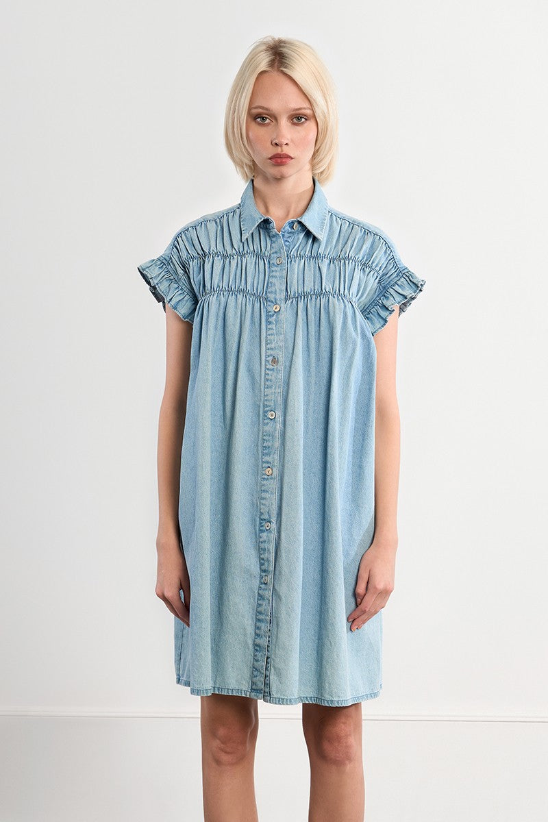 Molly Bracken Cotton Smocked Denim Dress