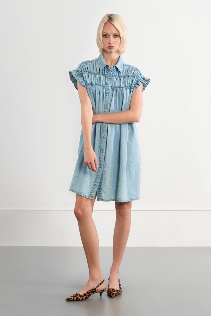 Molly Bracken Cotton Smocked Denim Dress