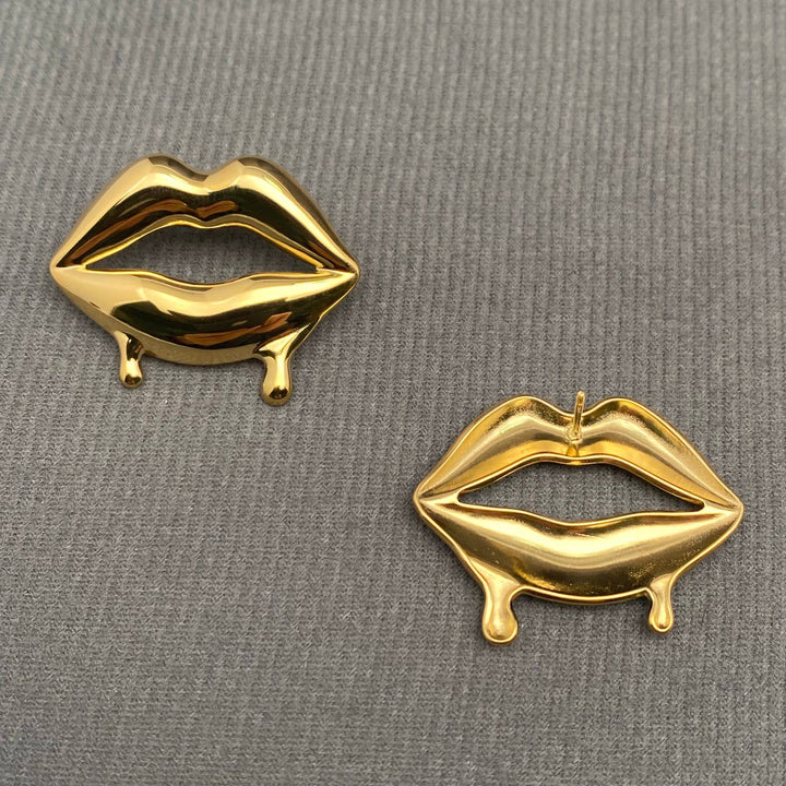 Glossy Lips Design 18K Gold Plated Earrings