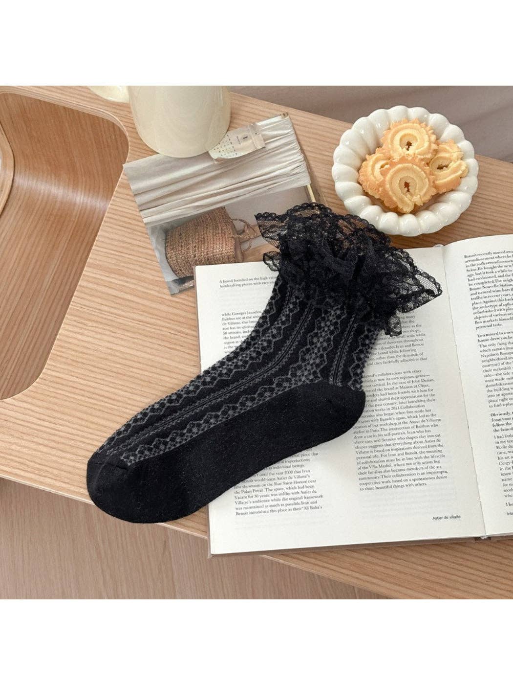 Sheer Lace Ruffle Crew Socks