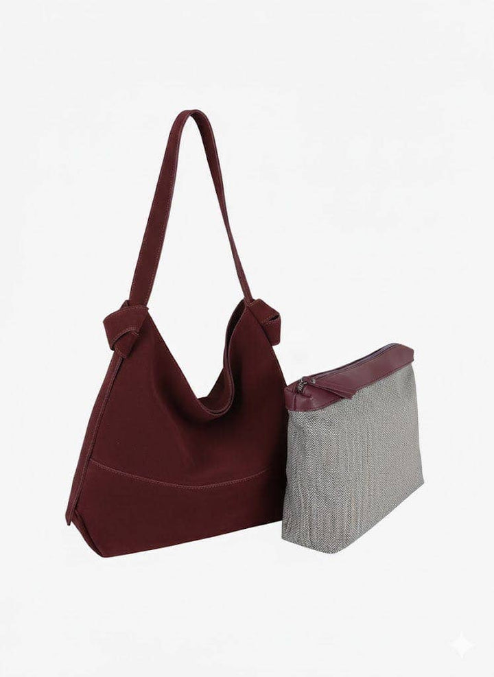 CJF116 Real Genuine Suede 2 in 1 Hobo Bag With Pouch: Coffee