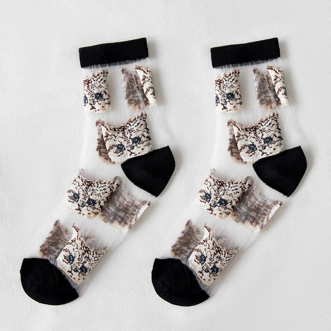 Sheer Cat Pattern Ankle Socks