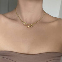 Rhinestone Snake Shaped Chain Pendant Necklace DPJN0802: Silver