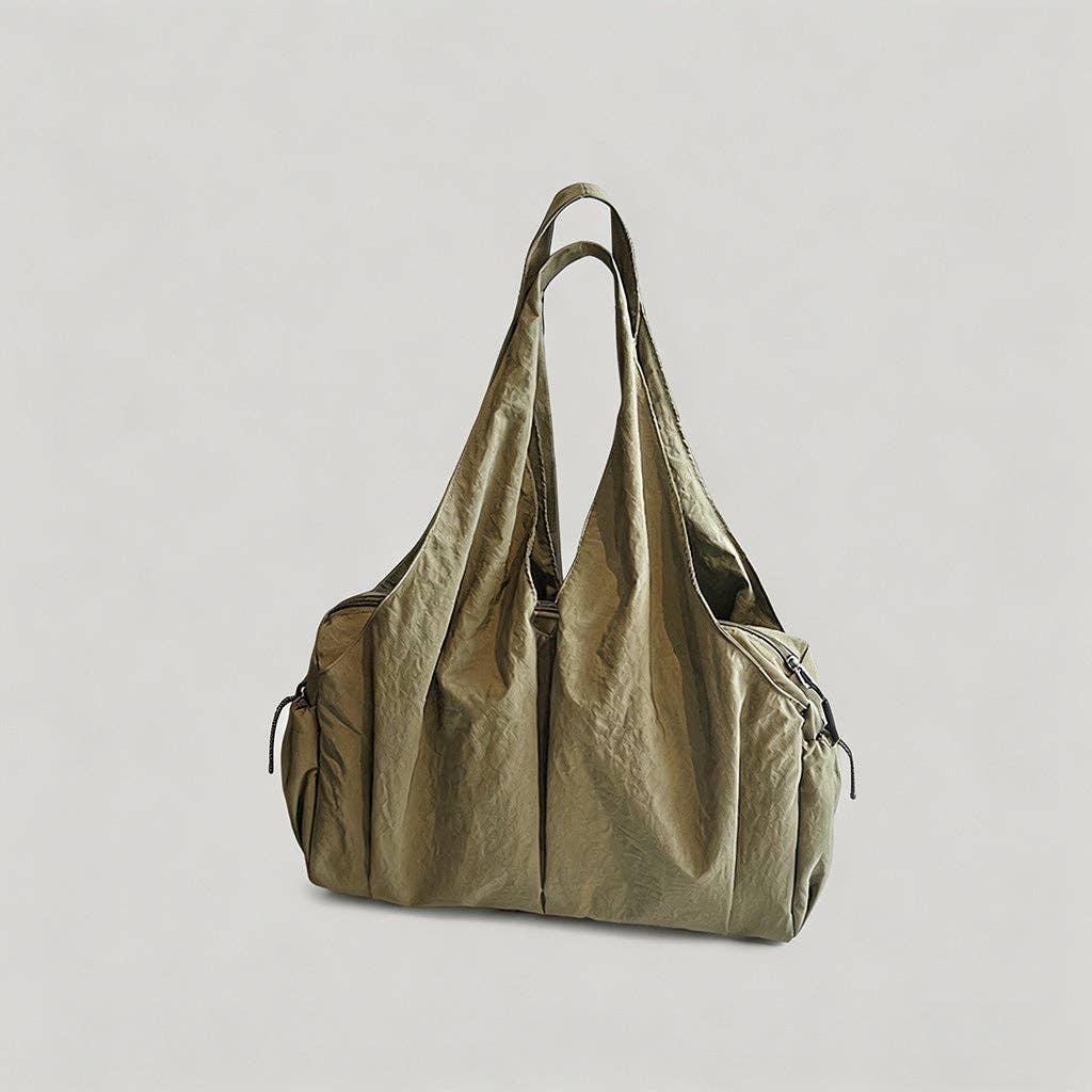 Nylon Slouchy Tote Bag: Brown / One Size