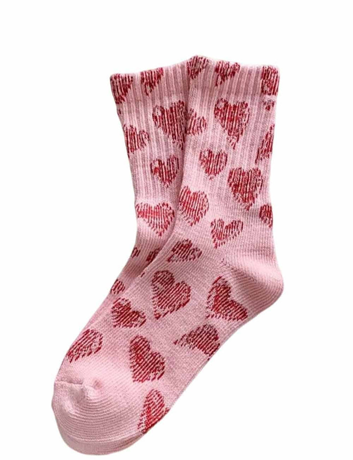 Heart Pattern Ribbed Edge Knit Midi Calf Socks