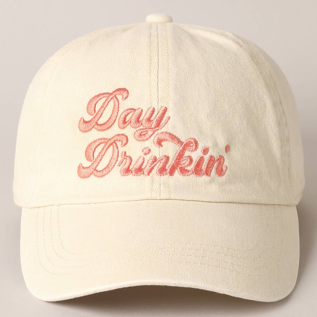 Day Drinkin' Text Embroidered Baseball Cap: