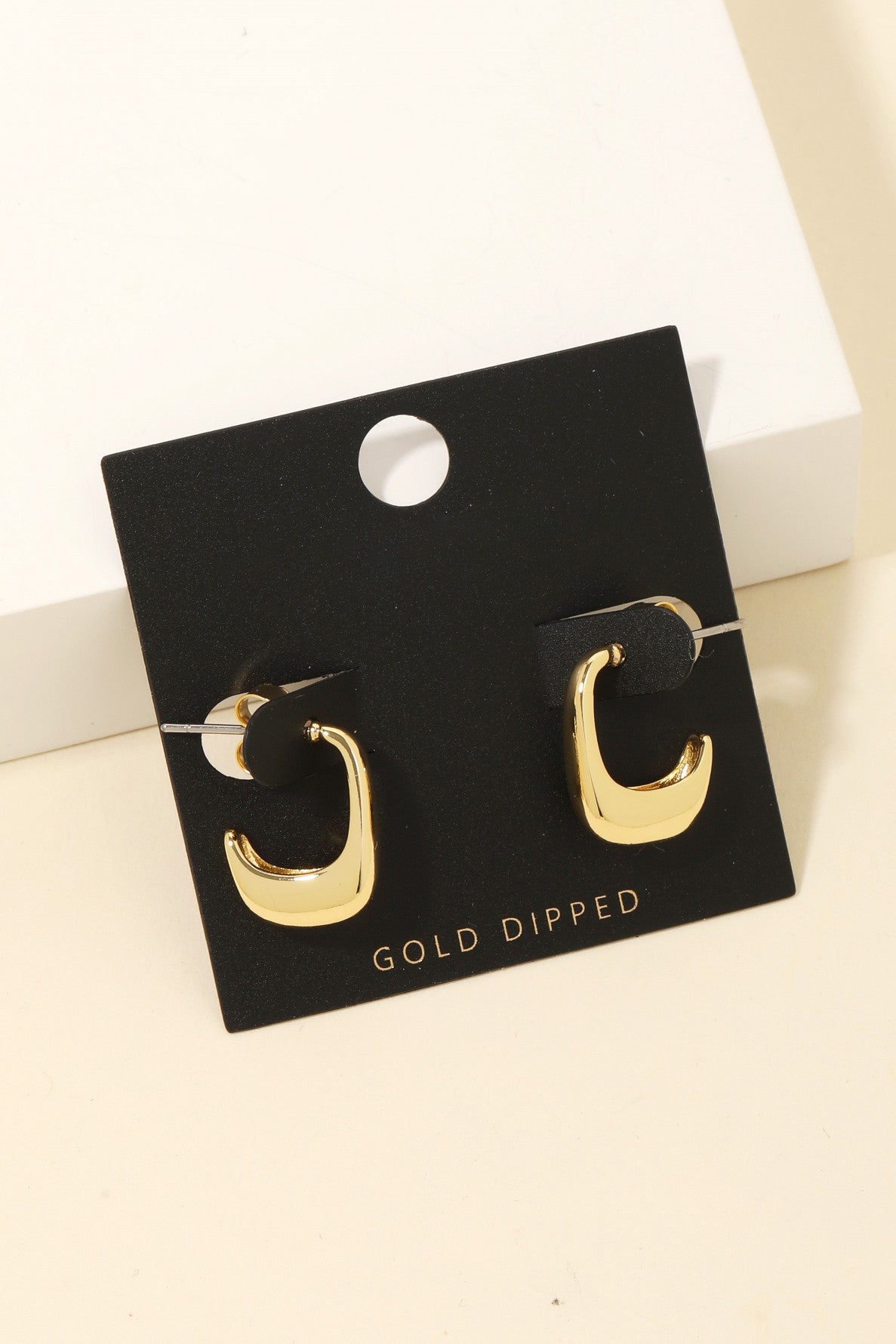 Gold Dipped Abstract Rectangle Hoop Earrings