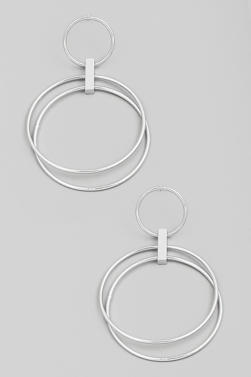 Layered Metallic Hoop Drop Earrings