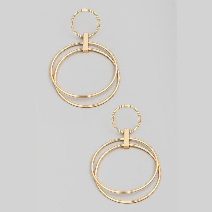 Layered Metallic Hoop Drop Earrings 