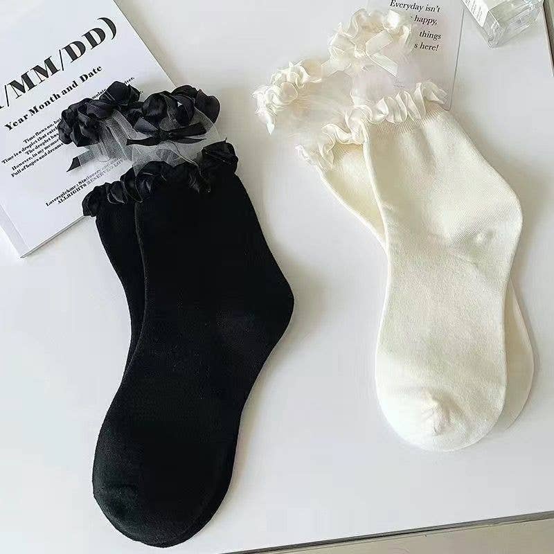 Lace Trim Bow Socks