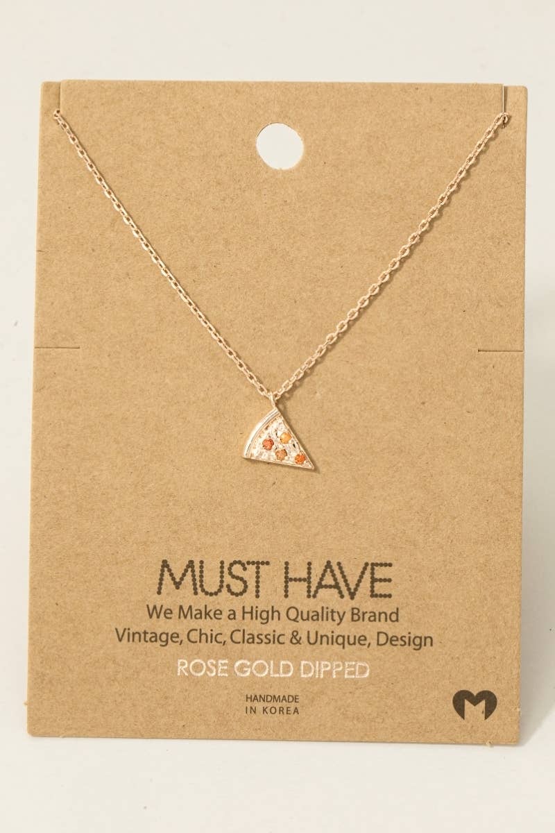 Gold Dipped Cz Pizza Pendant Necklace: G