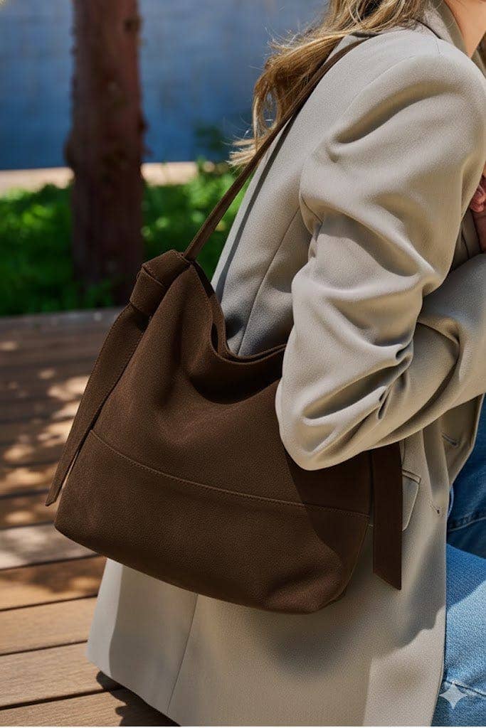 CJF116 Real Genuine Suede 2 in 1 Hobo Bag With Pouch: Coffee