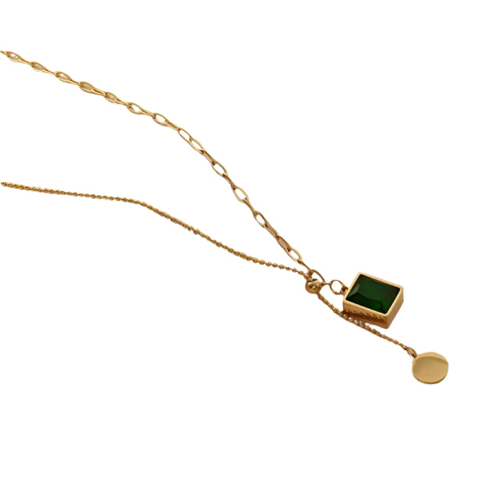 Ladies Circle Disc and Black Square Pendent Necklace