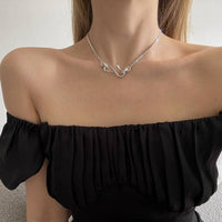 Rhinestone Snake Shaped Chain Pendant Necklace DPJN0802: Silver