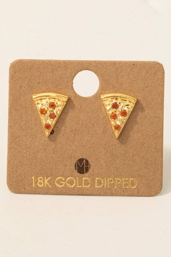 Gold Dipped Cz Pave Pizza Stud Earrings