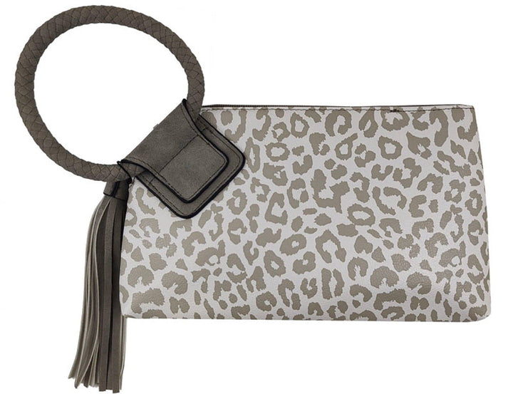 BP204 Fashion Cuff Handle Tassel Wristlet Clutch: Stone