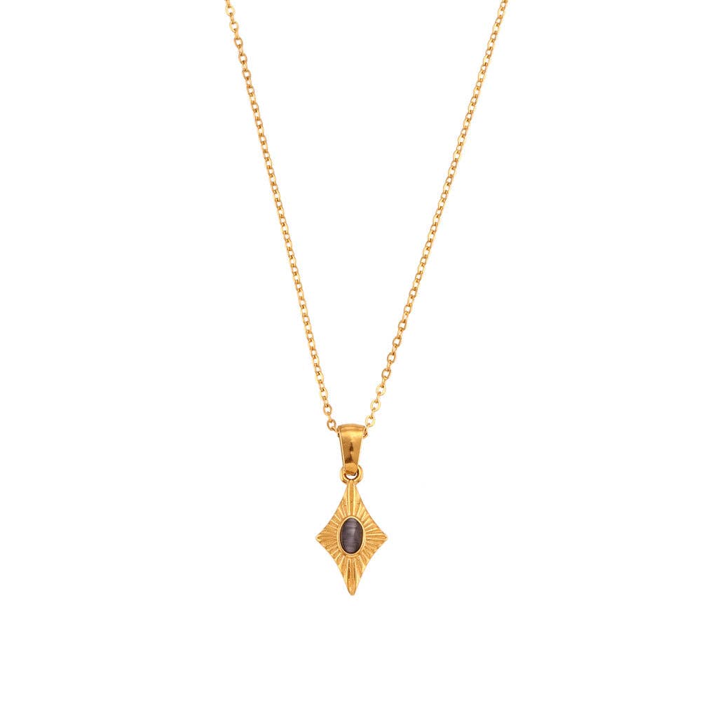 Simple Rhombus Cat's Eye Stone Pendant Neckalces DPJN2904: Black
