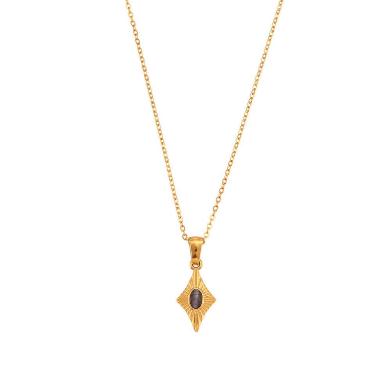 Simple Rhombus Cat's Eye Stone Pendant Neckalces DPJN2904: Black