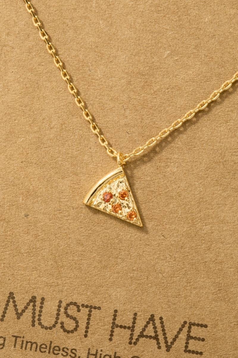 Gold Dipped Cz Pizza Pendant Necklace: G