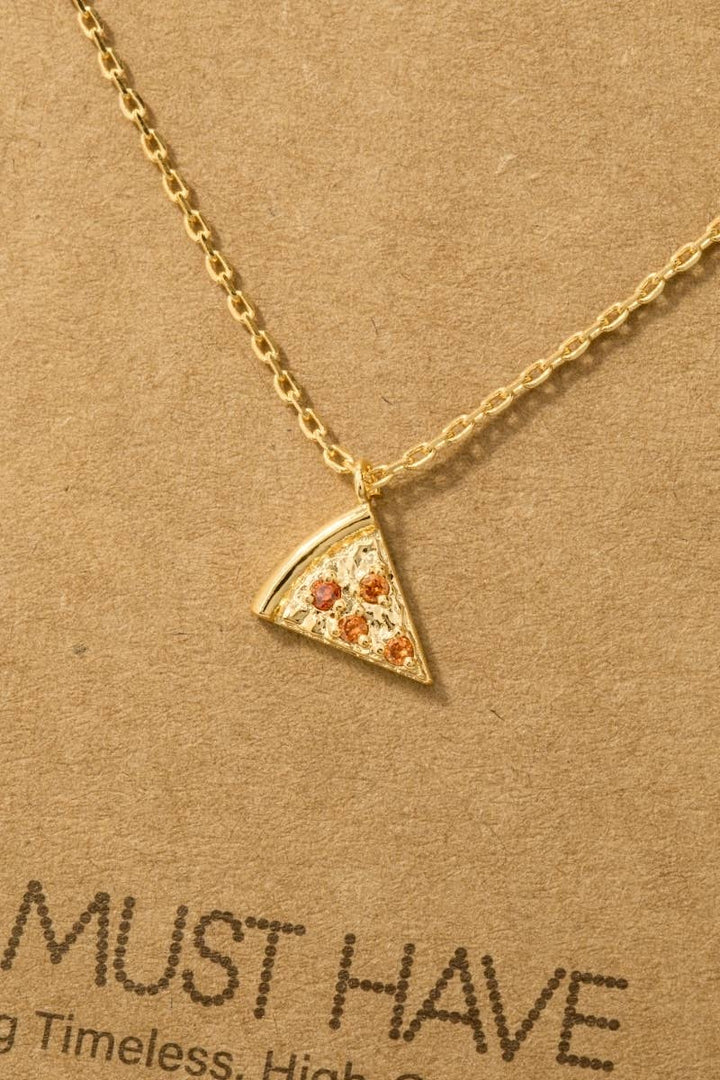 Gold Dipped Cz Pizza Pendant Necklace: G