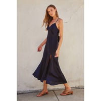 Satin Tie-Back Slit Midi Dress