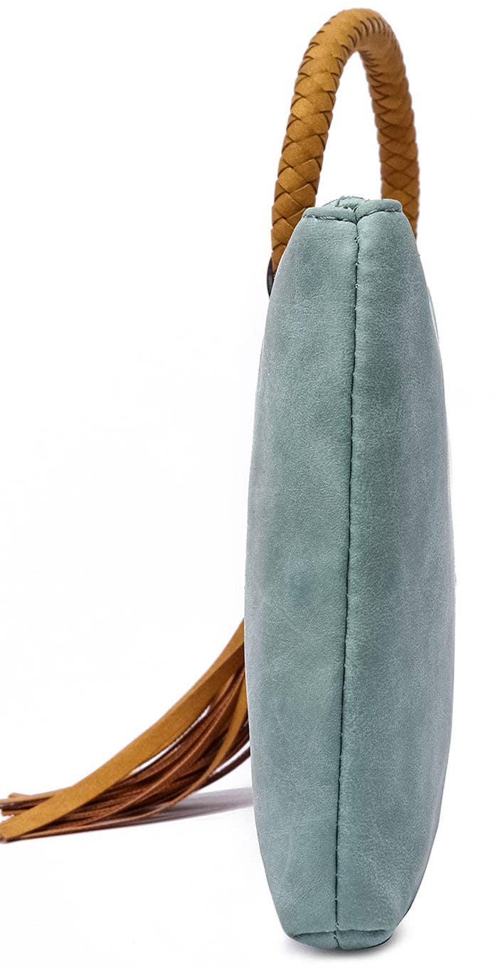 BP204 Fashion Cuff Handle Tassel Wristlet Clutch: Stone